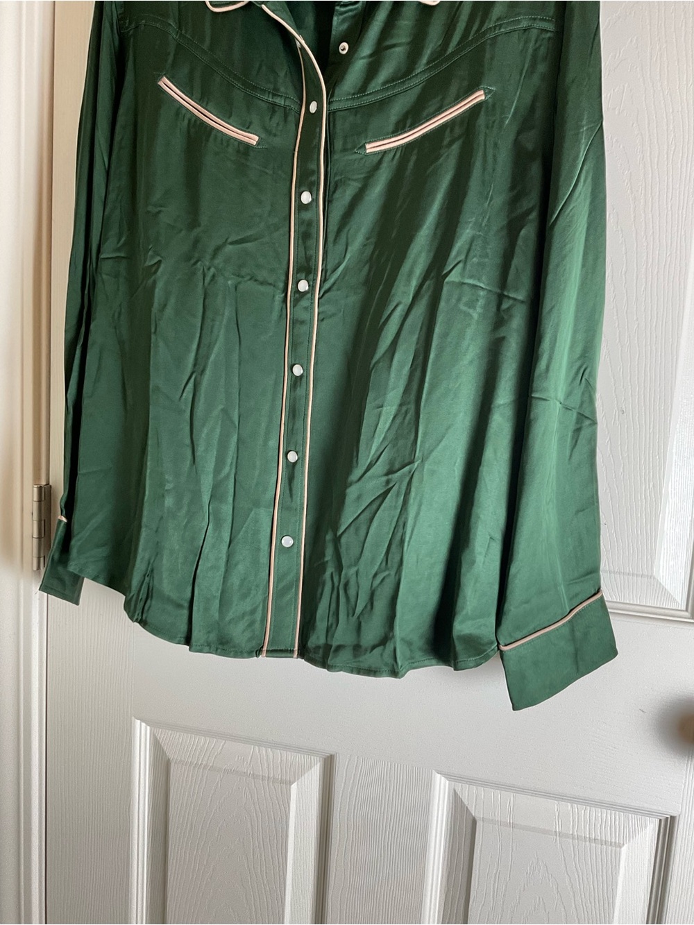 Levi’s Green Satin Viscose Ultimate Western Shirt Contrast Piping Snap Front L - Picture 3 of 8